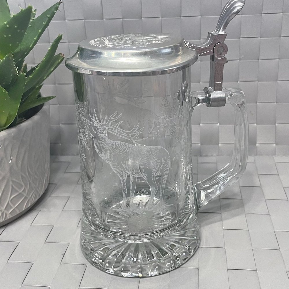 ALWE VINTAGE WEST GERMANY ETCHED GLASS BEER STEIN